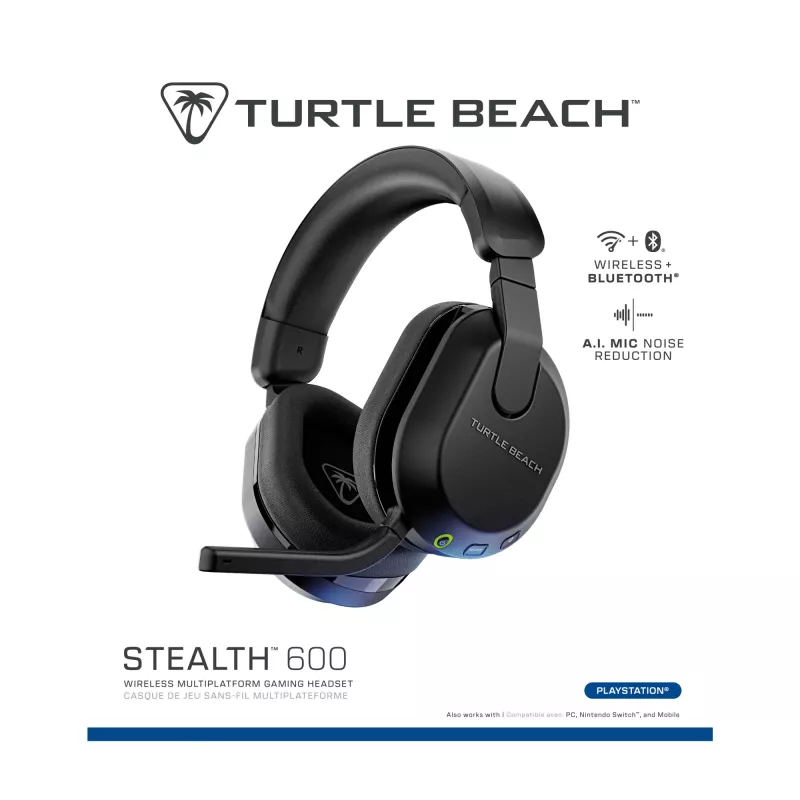 Turtle Beach Stealth 600 negro PlayStation auricular gaming inalámbrico con hasta 80 horas de autonomía, altavoces de 50 mm y Bluetooth para PS5, PS4, PC y dispositivos móviles
