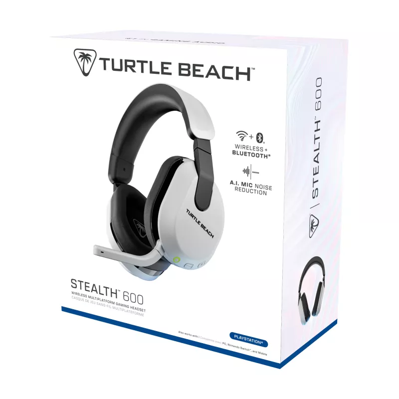 Turtle Beach Stealth 600 blanco PlayStation auricular gaming inalámbrico con hasta 80 horas de autonomía, altavoces de 50 mm y Bluetooth para PS5, PS4, PC y dispositivos móviles
