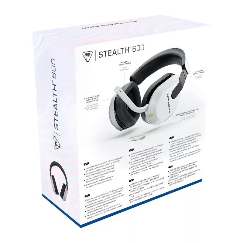 Turtle Beach Stealth 600 blanco PlayStation auricular gaming inalámbrico con hasta 80 horas de autonomía, altavoces de 50 mm y Bluetooth para PS5, PS4, PC y dispositivos móviles