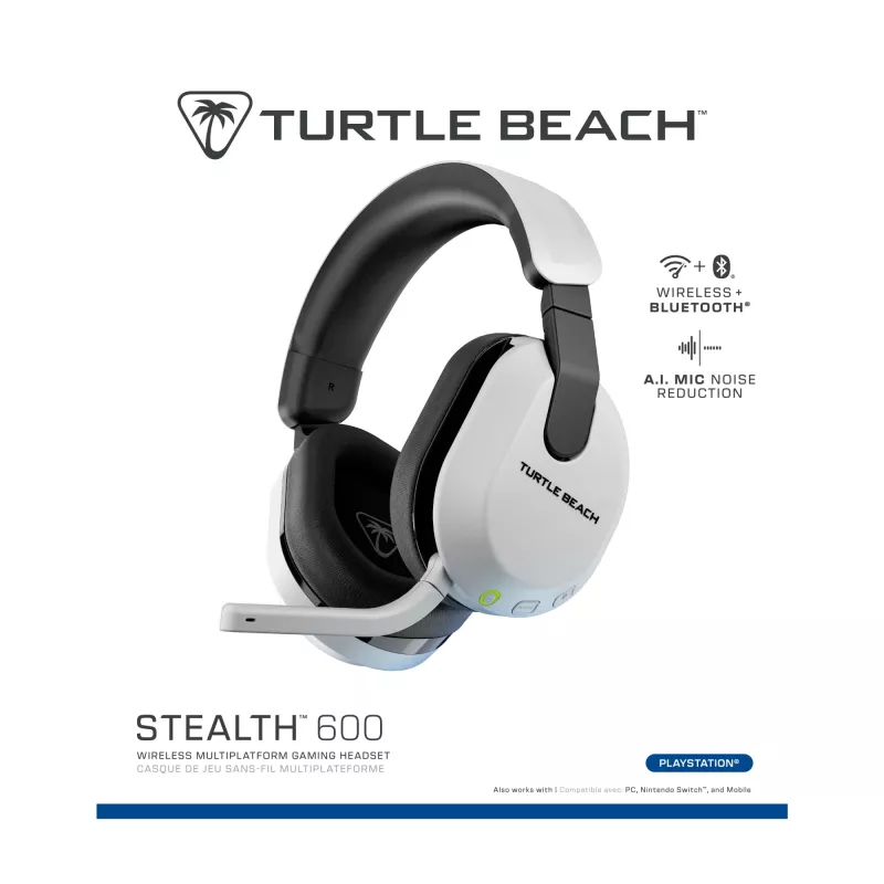 Turtle Beach Stealth 600 blanco PlayStation auricular gaming inalámbrico con hasta 80 horas de autonomía, altavoces de 50 mm y Bluetooth para PS5, PS4, PC y dispositivos móviles