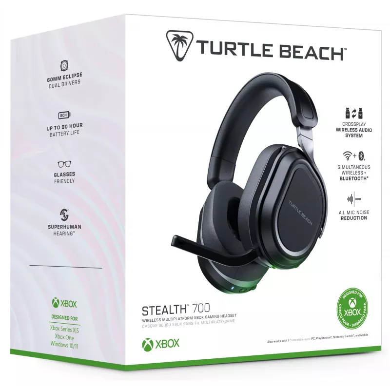 Turtle Beach Stealth 700 negro Xbox auricular gaming inalámbrico con 80 horas de batería, Bluetooth, doble transmisor y altavoces de 60 mm para Xbox Series X o S, Xbox One, PC y dispositivos móviles