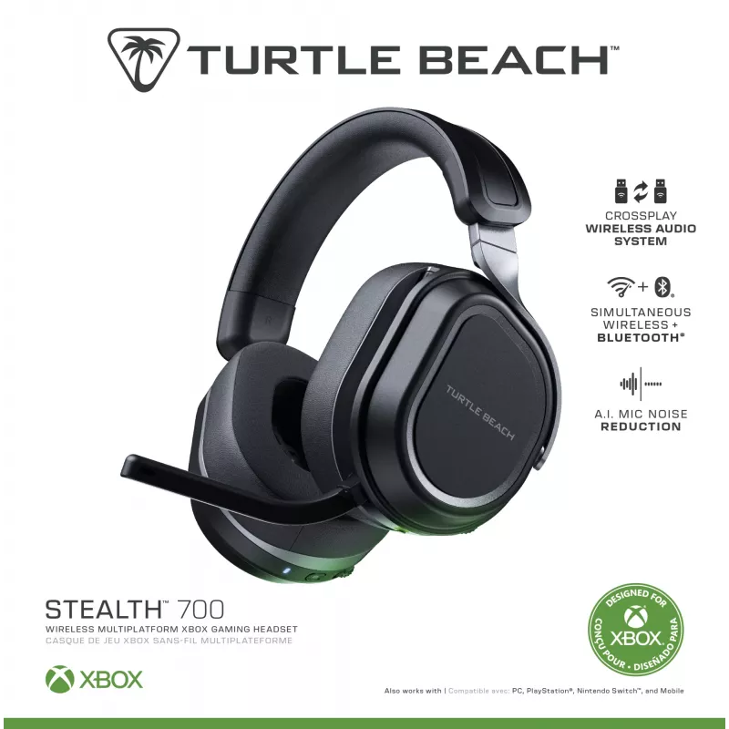 Turtle Beach Stealth 700 negro Xbox auricular gaming inalámbrico con 80 horas de batería, Bluetooth, doble transmisor y altavoces de 60 mm para Xbox Series X o S, Xbox One, PC y dispositivos móviles