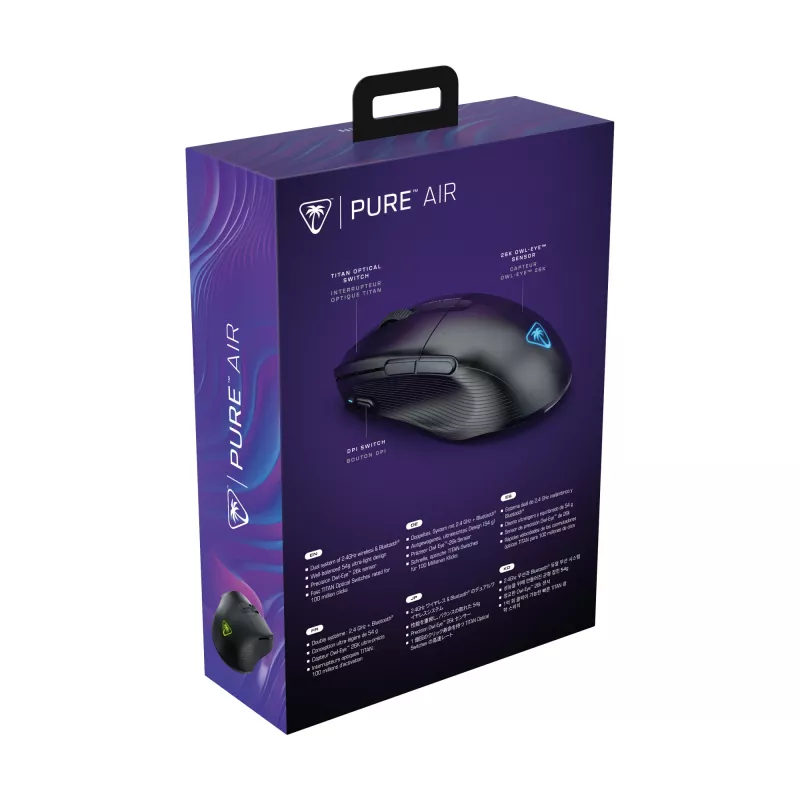 Turtle Beach Pure Air negro – ratón gaming ergonómico inalámbrico ultraligero RGB, sensor óptico 26K DPI, batería de 125 h, iluminación RGB