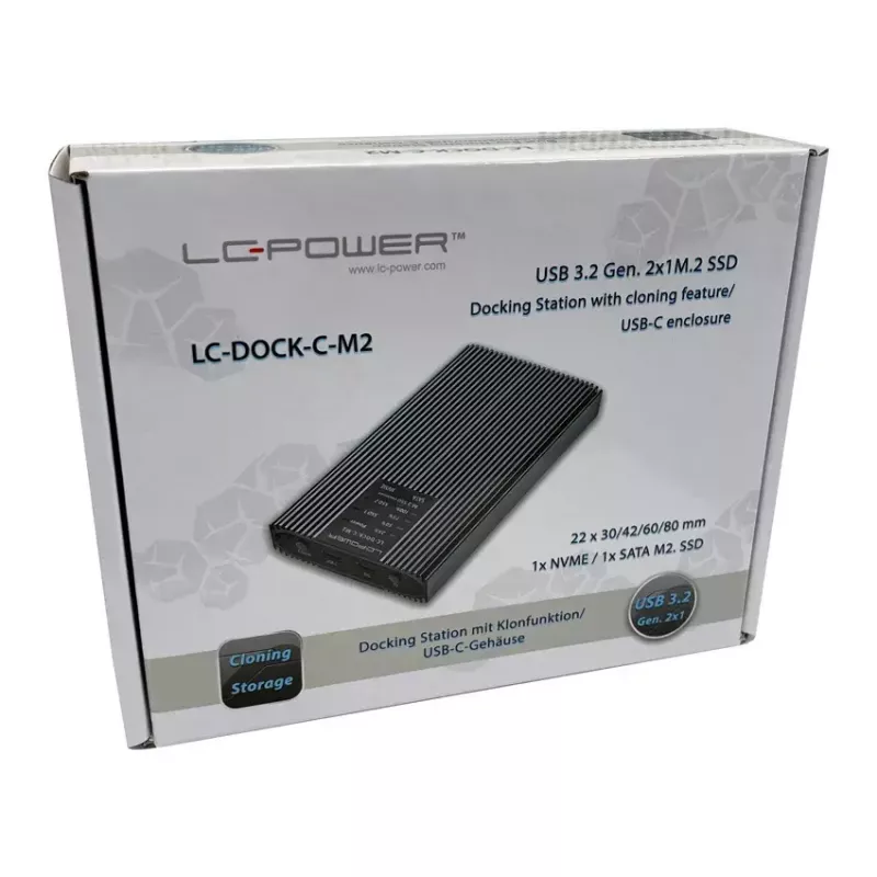 LC-Power LC-DOCK-C-M2 base de conexión USB 3.2 para SSD M.2 NVMe y SATA