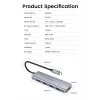 UGREEN 70336 (CM219) hub de USB-C a 4x USB 3.0, 5 Gbps, OTG, puerto de alimentación USB-C, cable de 15 cm, gris