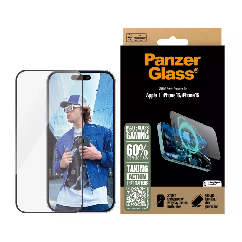 PanzerGlass ® protector de pantalla Gaming iPhone 16 | 15 | Ultra-Wide Fit