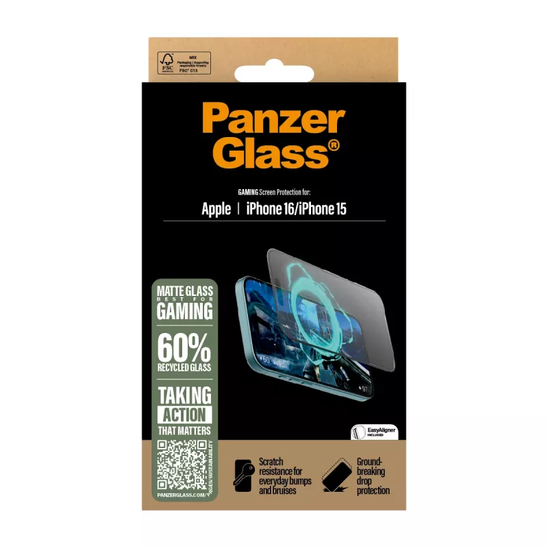 PanzerGlass ® protector de pantalla Gaming iPhone 16 | 15 | Ultra-Wide Fit