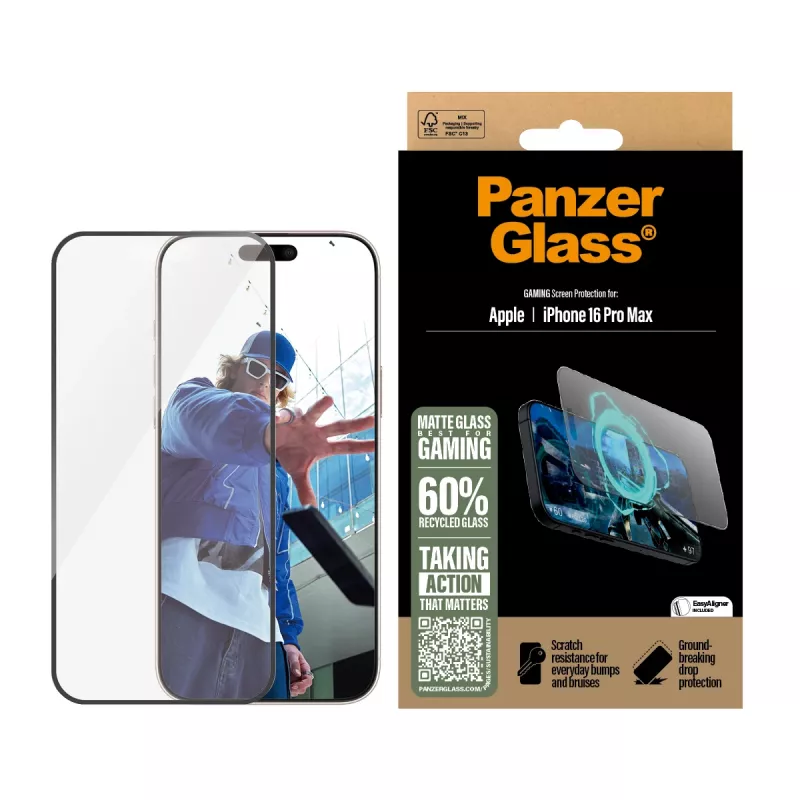 PanzerGlass ® protector de pantalla Gaming iPhone 16 Pro Max | Ultra-Wide Fit