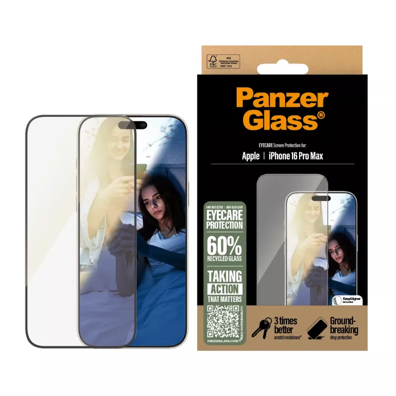 PanzerGlass ® lámina protectora de pantalla EyeCARE™ iPhone 16 Pro Max | Ultra-Wide Fit