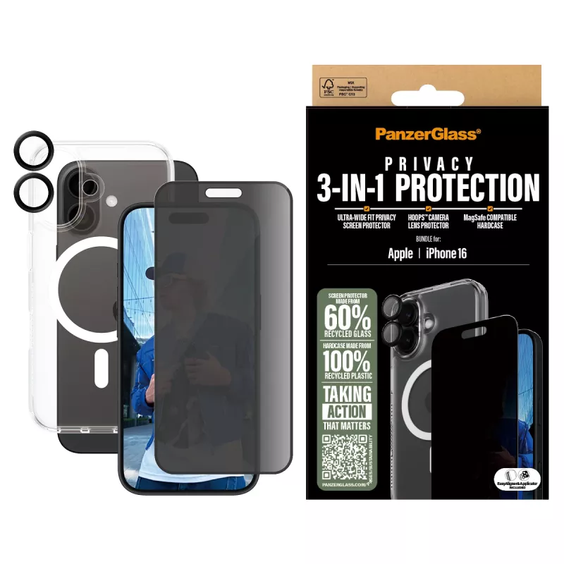 Pack de protección con privacidad 3 en 1 PanzerGlass iPhone '24 6.1