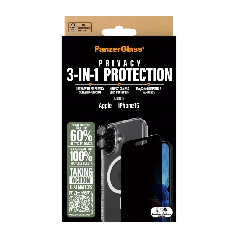 Pack de protección con privacidad 3 en 1 PanzerGlass iPhone '24 6.1