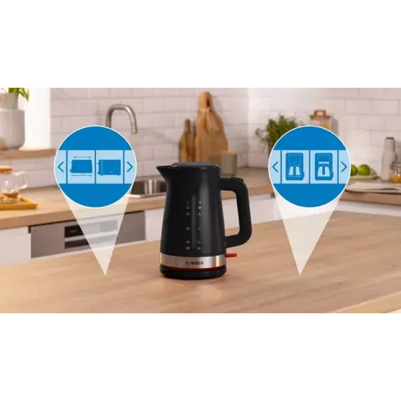 Hervidor Bosch TWK4M223 1,7 l, 2400 W, negro, inalámbrico, resistencia oculta