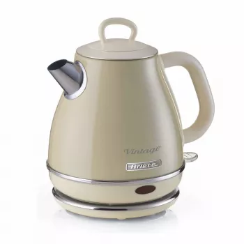 Ariete 2868 Vintage hervidor eléctrico de diseño de acero inoxidable 1 L para infusiones, té e infusiones de hierbas, sistema de apagado automático, asa ergonómica, 1 litro, 1600 W, beige claro