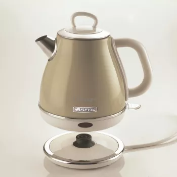 Ariete 2868 Vintage hervidor eléctrico de diseño de acero inoxidable 1 L para infusiones, té e infusiones de hierbas, sistema de apagado automático, asa ergonómica, 1 litro, 1600 W, beige claro