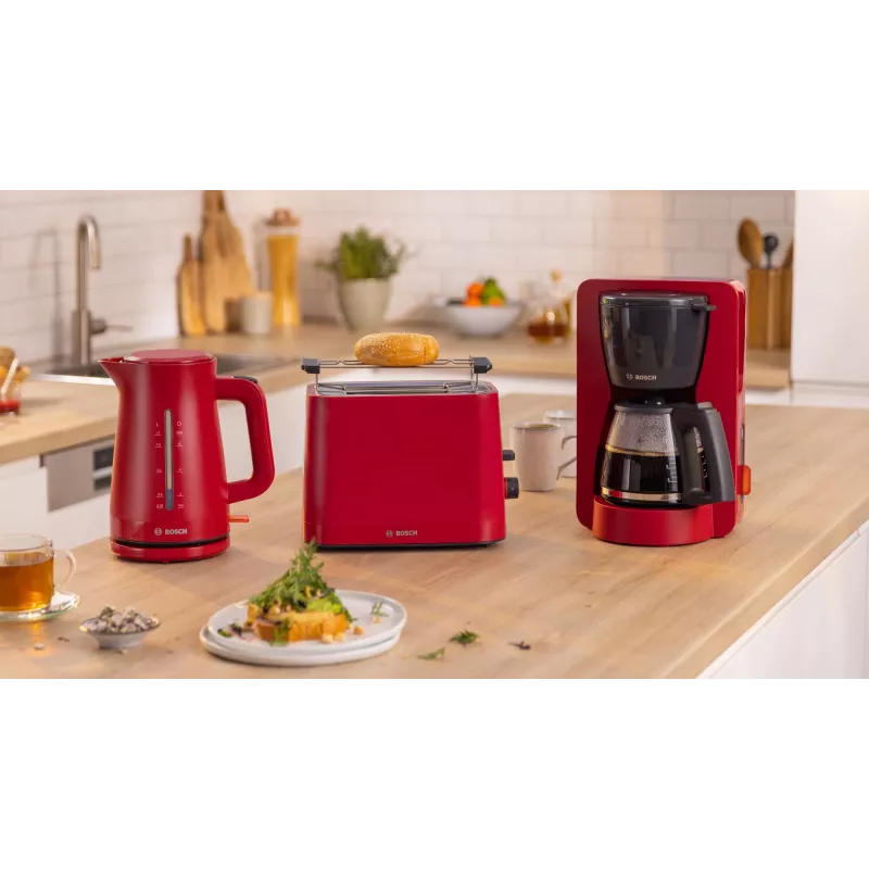 Cafetera de filtro Bosch TKA3M134 — depósito de agua de 1,4 l, capacidad para 15 tazas, roja