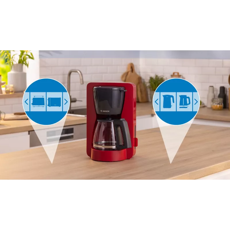 Cafetera de filtro Bosch TKA3M134 — depósito de agua de 1,4 l, capacidad para 15 tazas, roja