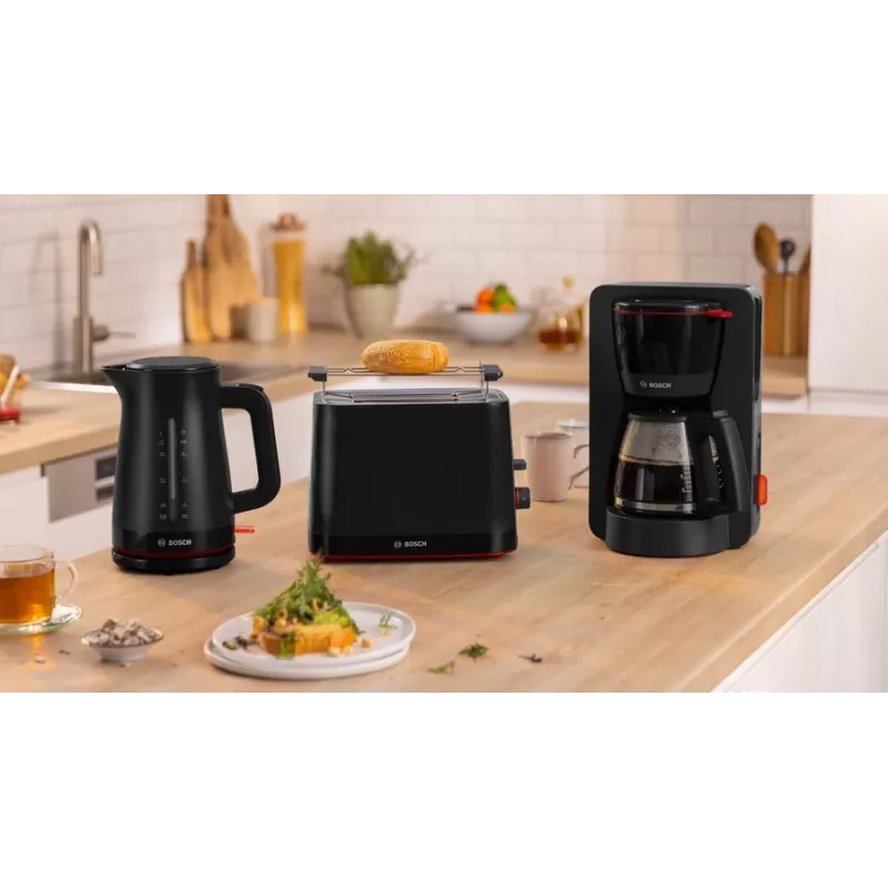 Cafetera de filtro Bosch TKA3M133, depósito de agua de 1,4 l, capacidad para 15 tazas, negra