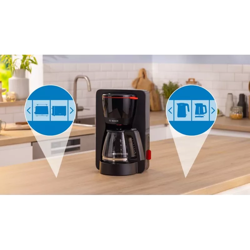 Cafetera de filtro Bosch TKA3M133, depósito de agua de 1,4 l, capacidad para 15 tazas, negra