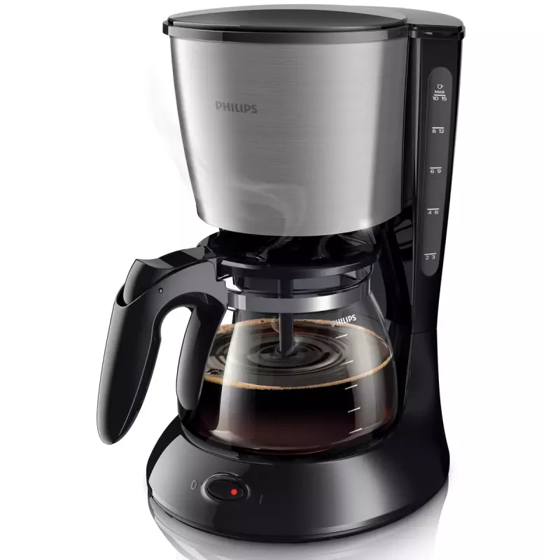 Philips Daily Collection HD7462/20 cafetera, 15 tazas, jarra de cristal, negra/metal