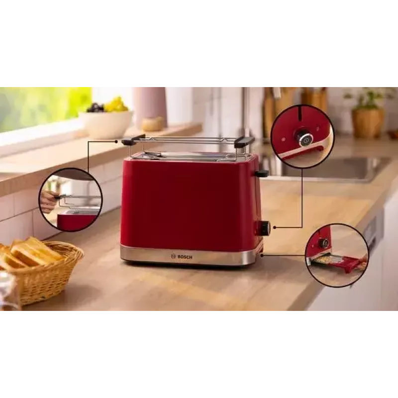 Tostadora Bosch TAT4M224 2 rebanadas 950 W roja acero inoxidable
