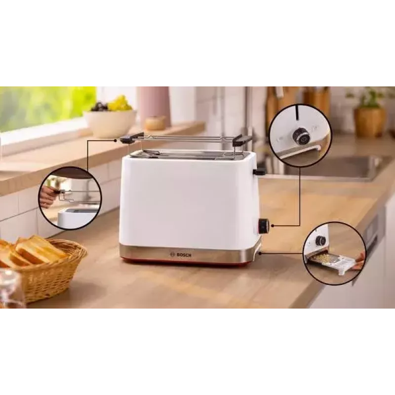 Tostadora Bosch TAT4M221 2 rebanadas 950 W blanca acero inoxidable