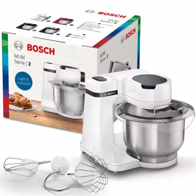 Robot de cocina Bosch Serie 2 MUMS2EW00 — Motor de 700 W, Bol de acero inoxidable de 3,8 L, blanco