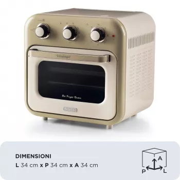 Freidora de aire y horno Ariete 4632 Vintage, 1400W, 2en1, Capacidad 16L, Accesorios incluidos, Temporizador 60 minutos, Doble cristal, Beige