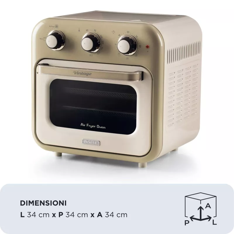 Freidora de aire y horno Ariete 4632 Vintage, 1400W, 2en1, Capacidad 16L, Accesorios incluidos, Temporizador 60 minutos, Doble cristal, Beige