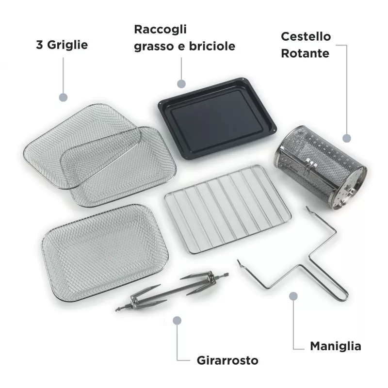 Freidora de aire y horno Ariete 4632 Vintage, 1400W, 2en1, Capacidad 16L, Accesorios incluidos, Temporizador 60 minutos, Doble cristal, Beige