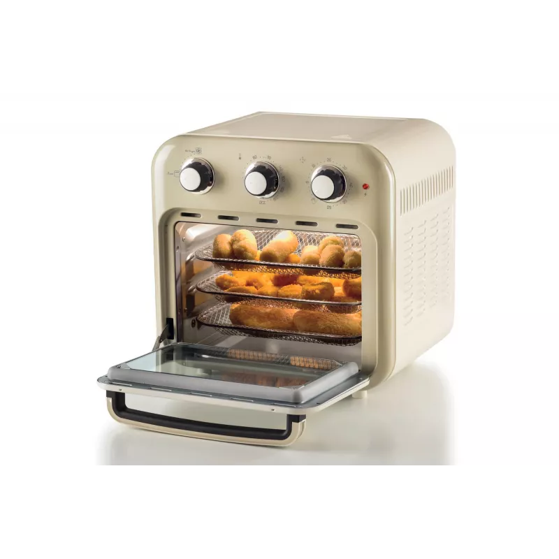 Freidora de aire y horno Ariete 4632 Vintage, 1400W, 2en1, Capacidad 16L, Accesorios incluidos, Temporizador 60 minutos, Doble cristal, Beige