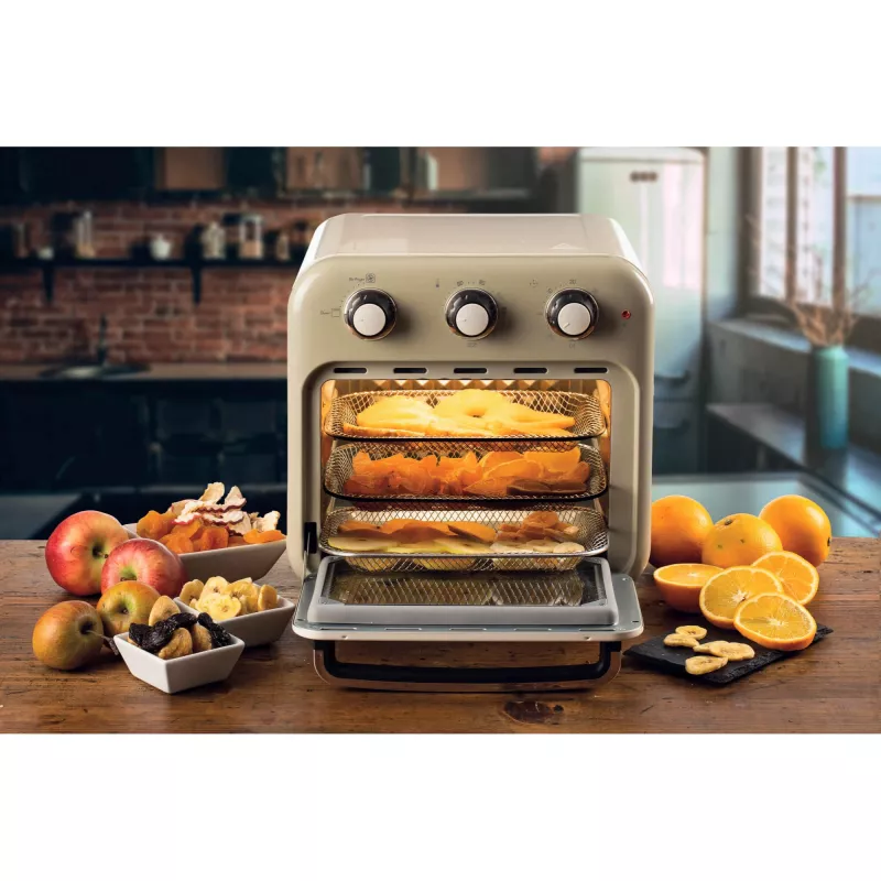 Freidora de aire y horno Ariete 4632 Vintage, 1400W, 2en1, Capacidad 16L, Accesorios incluidos, Temporizador 60 minutos, Doble cristal, Beige