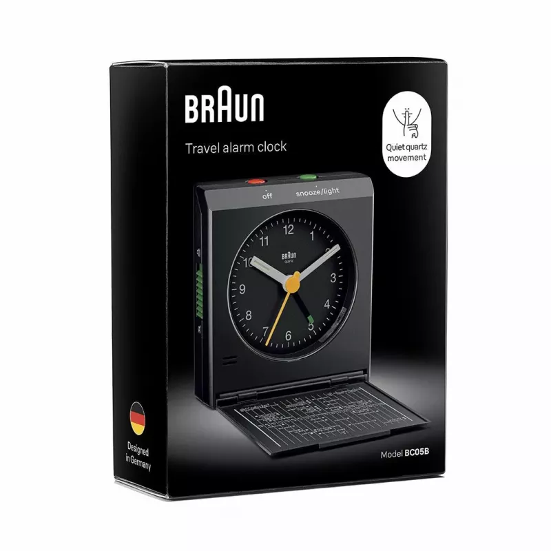Despertador BRAUN BC 05 B cuarzo plegable negro — despertador de viaje compacto