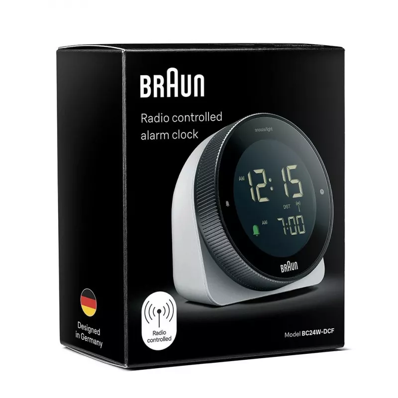 Reloj de pared/sobremesa radiocontrolado Braun BC24W-DCF rectangular negro, blanco