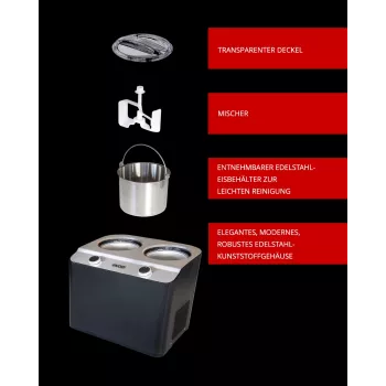 Máquina de helados con compresor Unold Doppio 2,4 l 250 W negra, acero satinado