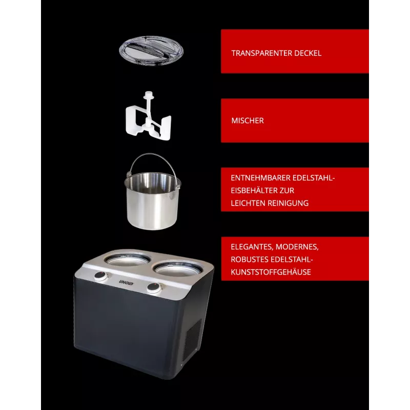 Máquina de helados con compresor Unold Doppio 2,4 l 250 W negra, acero satinado