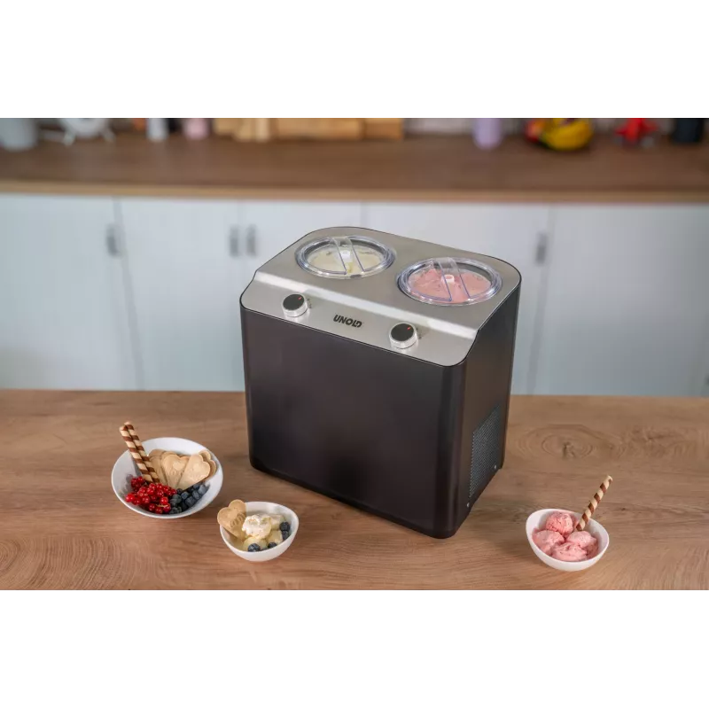 Máquina de helados con compresor Unold Doppio 2,4 l 250 W negra, acero satinado