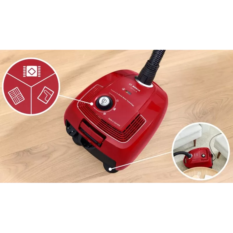 Aspirador de escoba Bosch Serie 4 BGD38RD1H, 600 W, 4 L bolsa, limpieza en seco, rojo