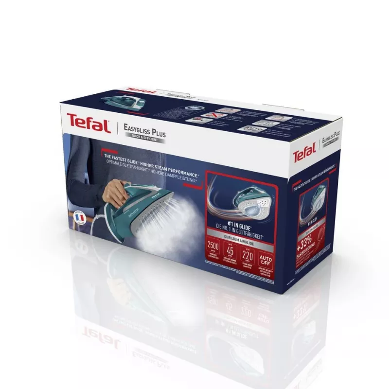 Plancha en seco y de vapor Tefal EasyGliss Plus FV5737 suela Durilium 2500 W turquesa, blanca