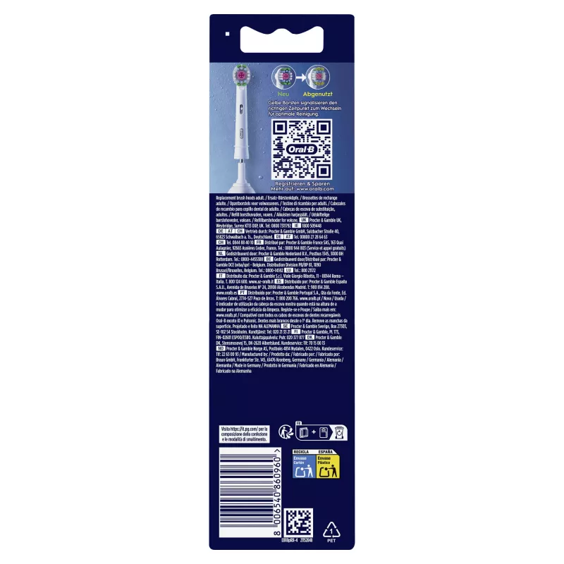 Cabezales de cepillo Oral-B 860960 pack de 4, recambios blancos