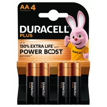 Pilas de un solo uso Duracell Plus AA alcalinas, 1,5 V, 4 uds., 50 mm