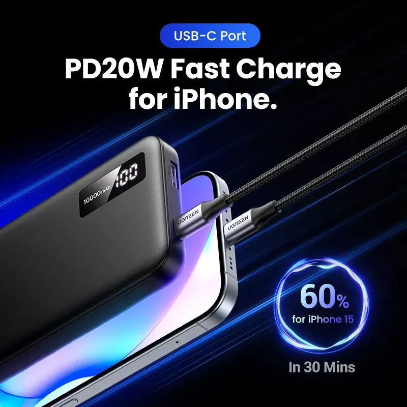 Batería externa Ugreen 25742 de iones de litio (Li-Ion) 10000 mAh Negro