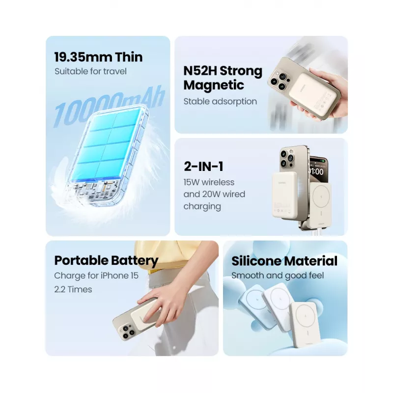 Powerbank Ugreen 25208 10000 mAh carga inalámbrica beige