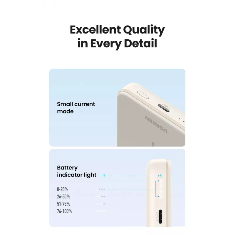 Powerbank Ugreen 25208 10000 mAh carga inalámbrica beige