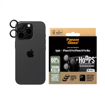 PanzerGlass ® Hoops® protector de lente de cámara negro iPhone 16 Pro | 16 Pro Max