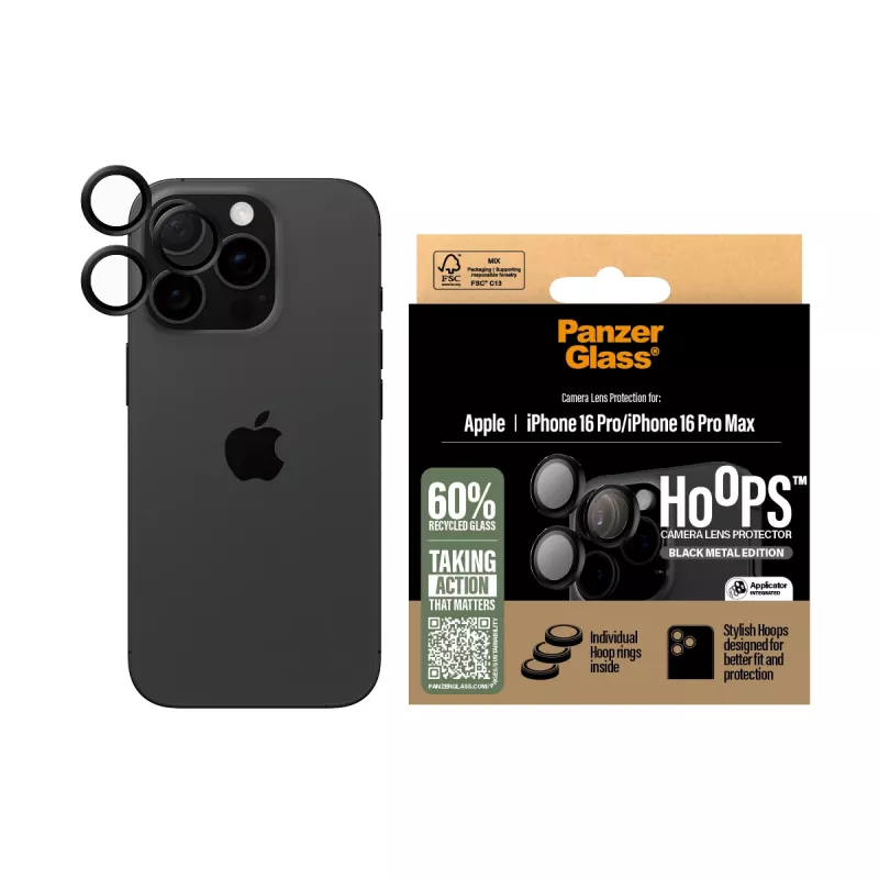 PanzerGlass ® Hoops® protector de lente de cámara negro iPhone 16 Pro | 16 Pro Max