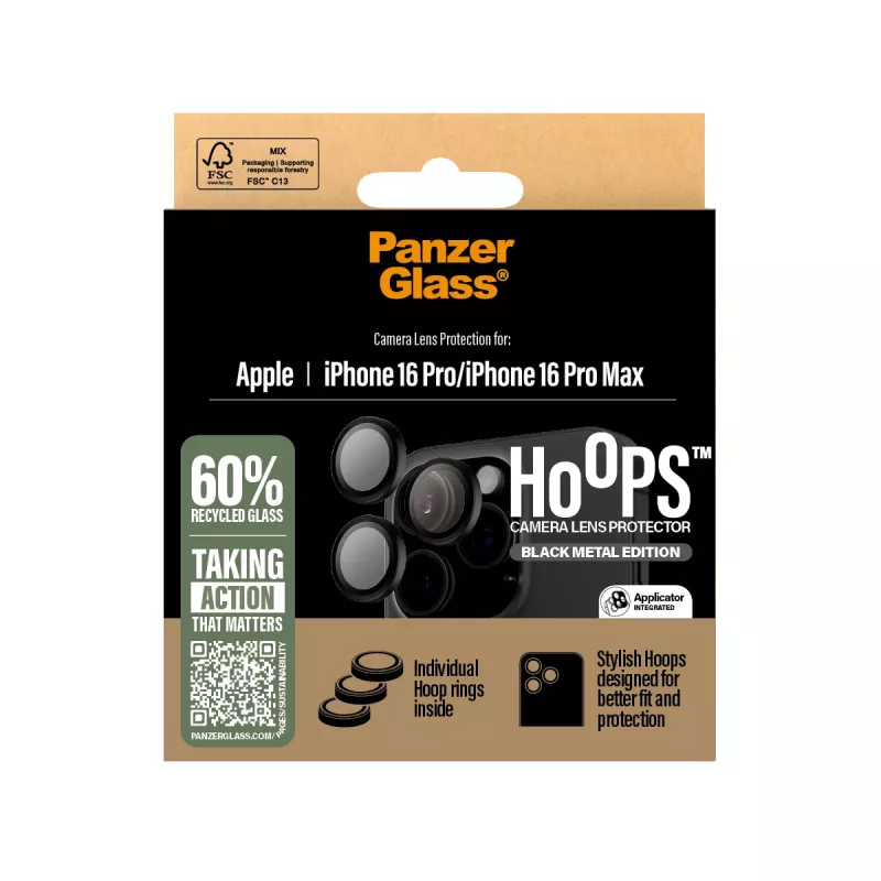 PanzerGlass ® Hoops® protector de lente de cámara negro iPhone 16 Pro | 16 Pro Max