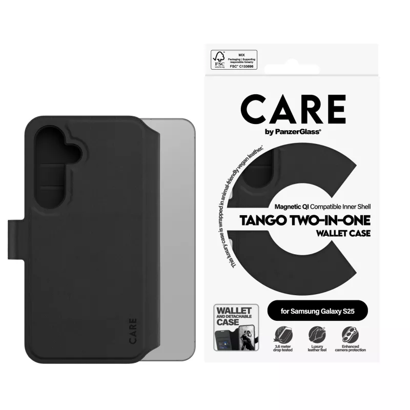 Funda PanzerGlass CARE by Feature Case Tango Two-in-One Wallet compatible con Qi Samsung Galaxy S25