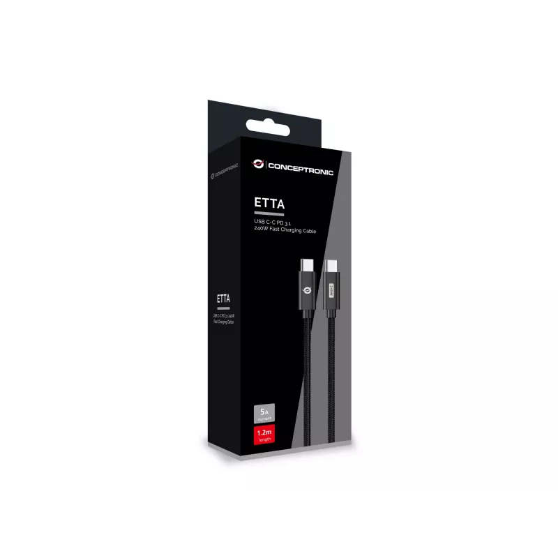 Conceptronic ETTA03B12 cable de carga rápida USB-C a USB-C PD 3.1 240 W 1,2 m, 48 V 5 A, 480 Mbit/s, E-Mark