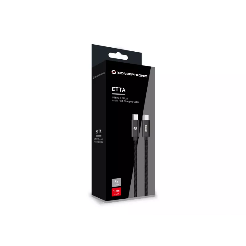 Conceptronic ETTA03B20 cable de carga rápida USB-C a USB-C PD 3.1 240 W, 2 m, 48 V/5 A, 480 Mbit/s, E-Mark