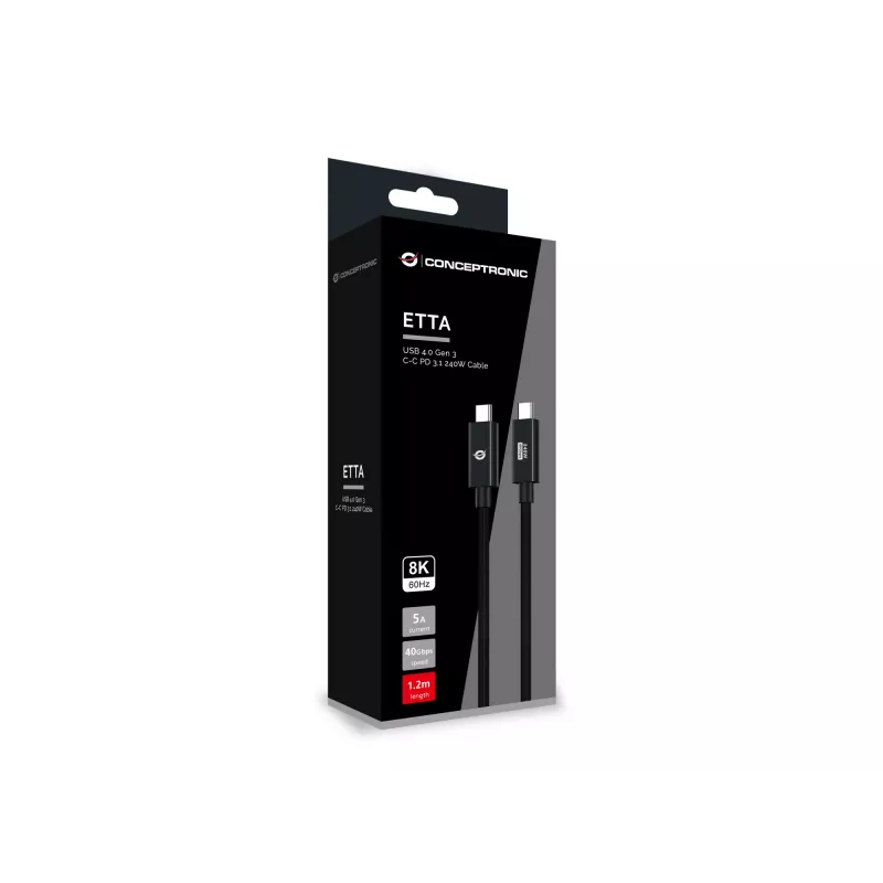Cable Conceptronic ETTA04B12 USB 4.0 Gen 3 C-C PD 3.1 240W 1,2 m, 48 V 5 A, 40 Gbit/s, E-Mark